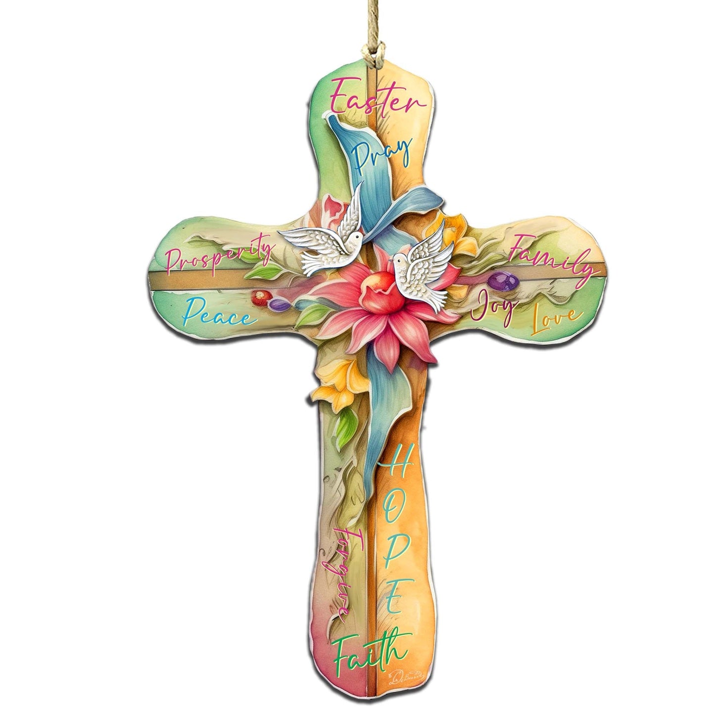 Easter Cross with Doves Wooden Ornaments by G. DeBrekht Easter Spring Decor - 8688167