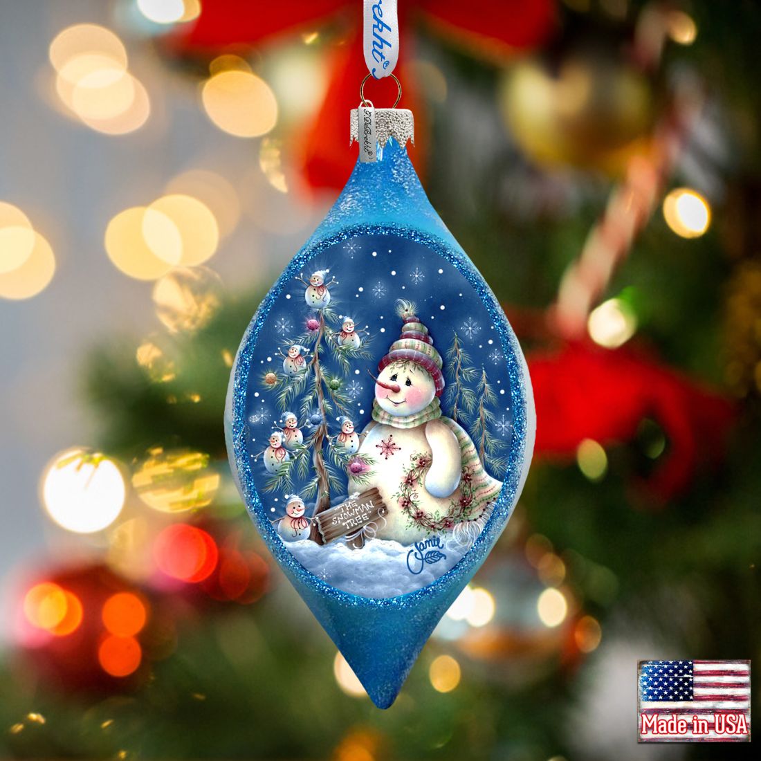 Old Fashion Christmas Drop Glass Ornament by Jamie Mills-Price - Christmas Santa Snowman Decor - 757-301-MP