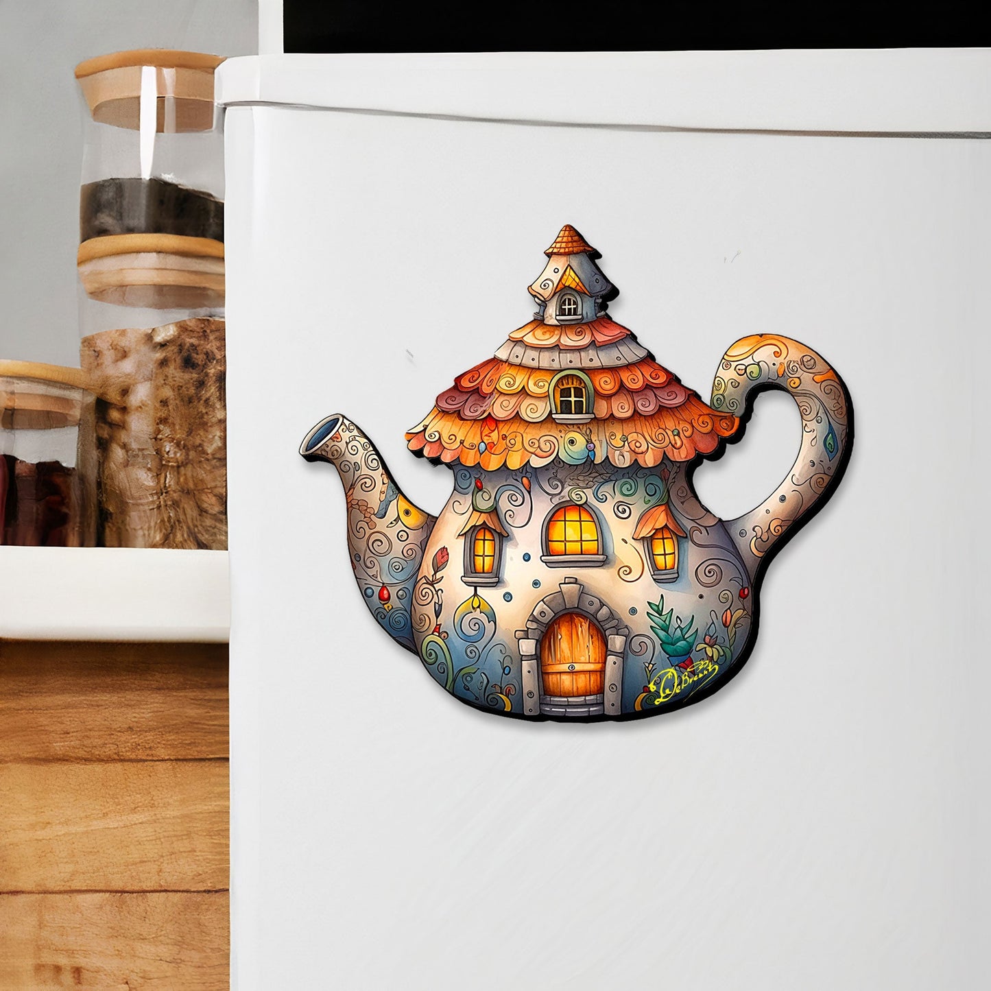 Teapots Decorative Wooden Magnets Set of 6 by G. Debrekht - Love Family Decor - 8090072G-S6