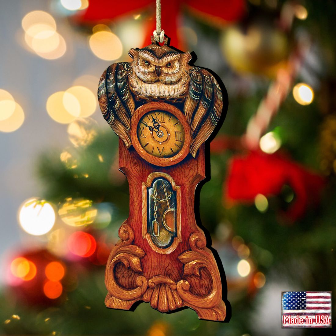 Owl Clock Wooden Ornaments Halloween by G. DeBrekht - Thanksgiving Halloween Decor - 8153311