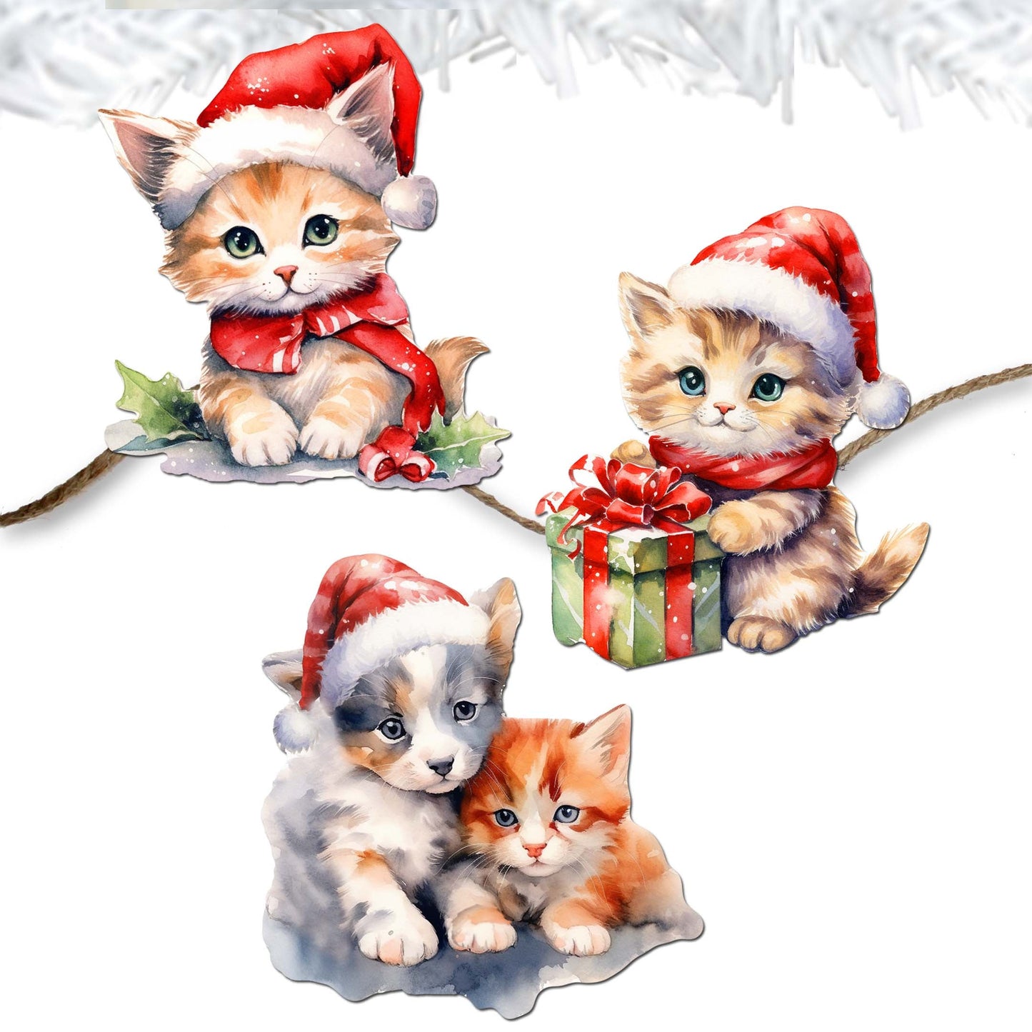 Christmas Cats Decorative Wooden Clip-on Ornaments Set of 3 by G. Debrekht - Christmas Decor - 8091016C-S3