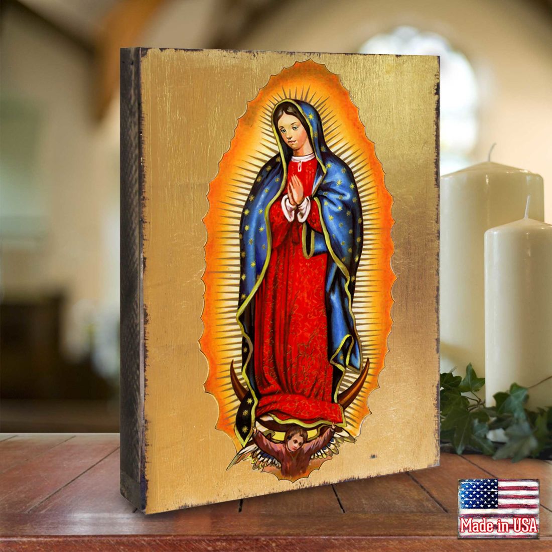 Lady of Guadalupe Wooden Gold Plated Religious Catholic Sacred Icon - Inspirational Icon Decor - 85032