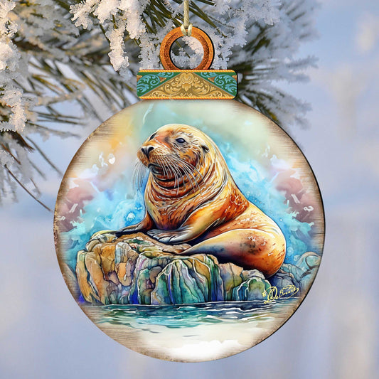 Sea Lion Wooden Ornaments by G.Debrekht - Wildlife Holiday Decor - 8710127