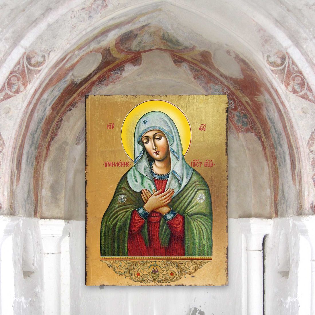 Tenderness Mother of God Wooden Gold Plated Religious Orthodox Sacred Icon - Inspirational Icon Decor - 85012