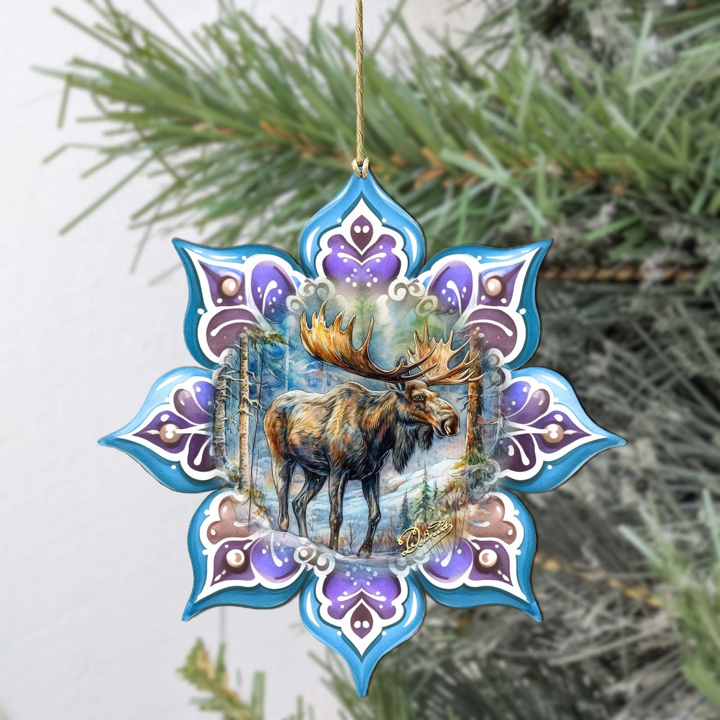 Moose Snowflake Wooden Ornaments by G. Debrekht - Nature Wildlife Decor - 8688414