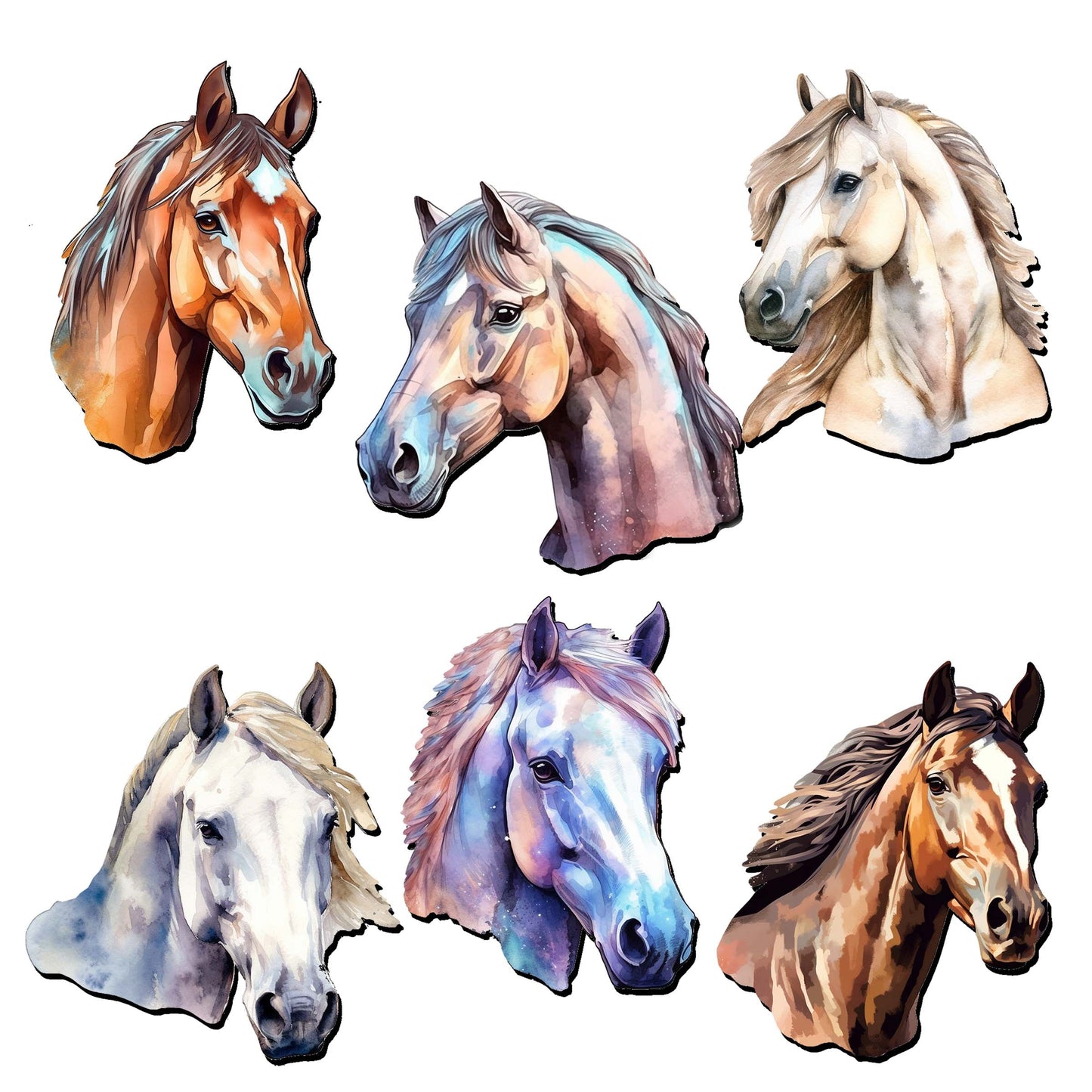 Horses Decorative Wooden Magnets Set of 6 by G. Debrekht - Wildlife Decor - 8090039G-S6