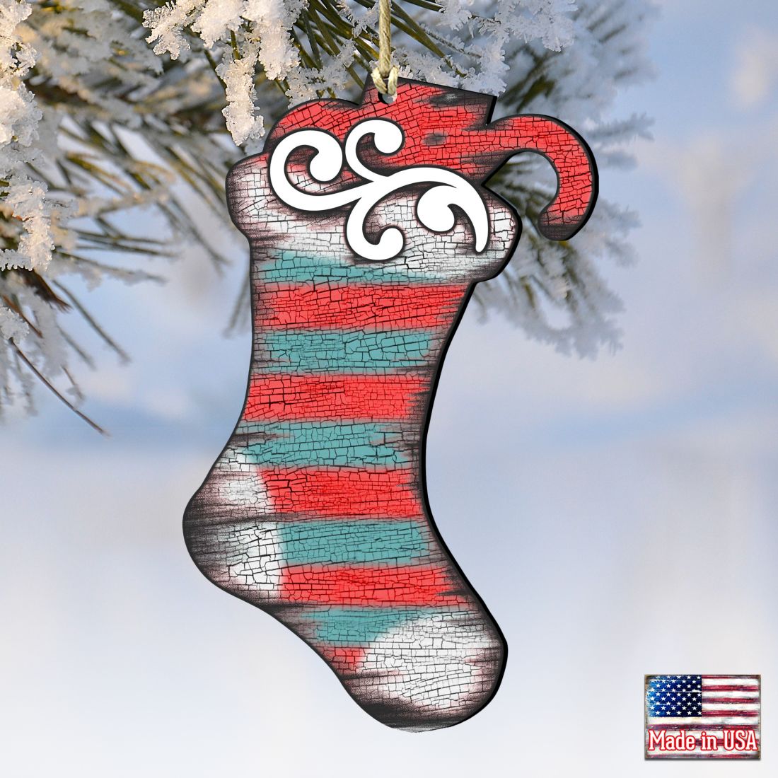 Blue Stocking Wooden Ornaments Christmas by G. DeBrekht - Christmas Decor - 8198802-2