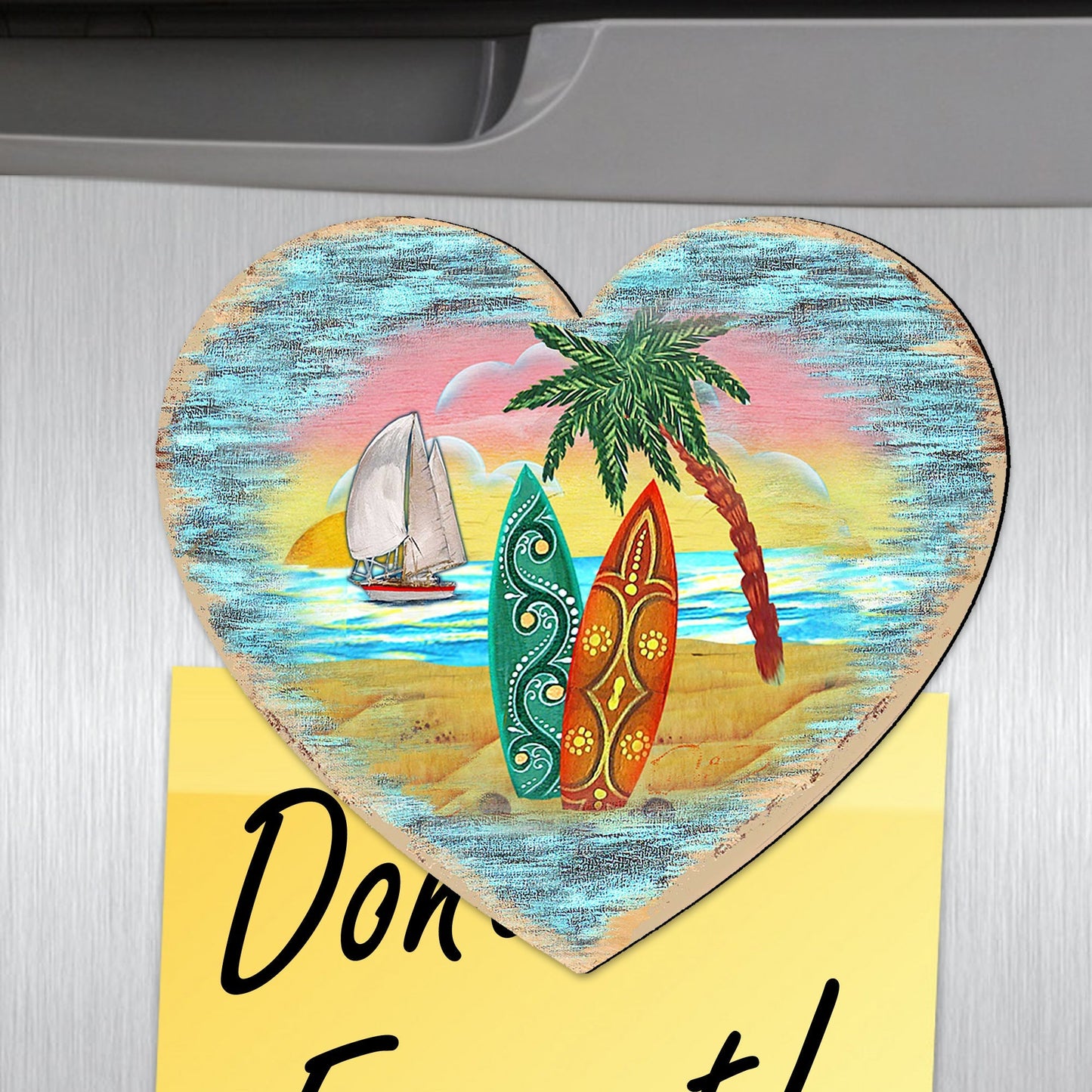 Coastal Heart Shaped Refrigerator Magnets Set of 3