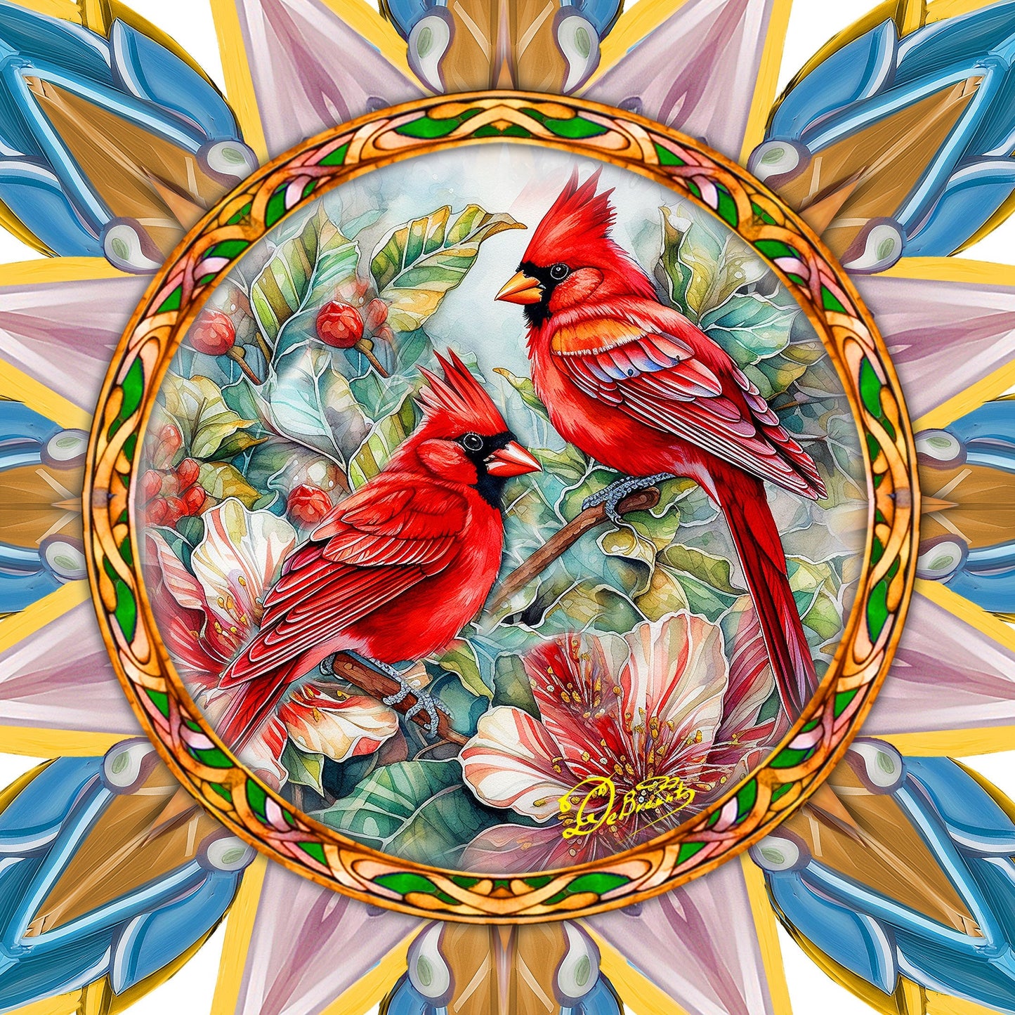 Christmas Cardinals Star Tree Topper Wooden Decor by G. Debrekht - Wildlife Holiday Decor - 89510