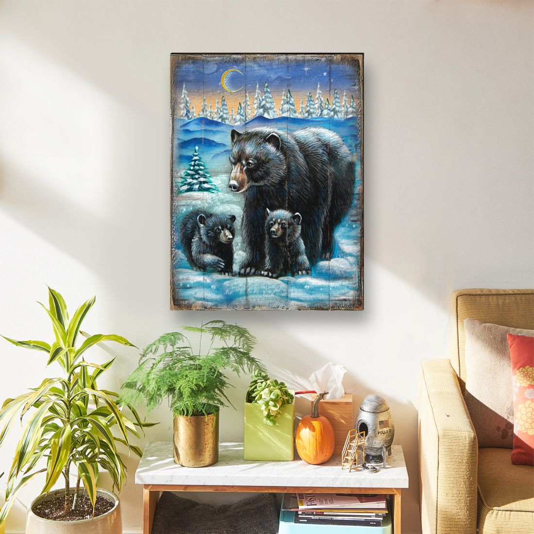 Scher Bears Art Wooden Wall Art by Nature Wonders - Nature Wildlife Decor  - 95214B