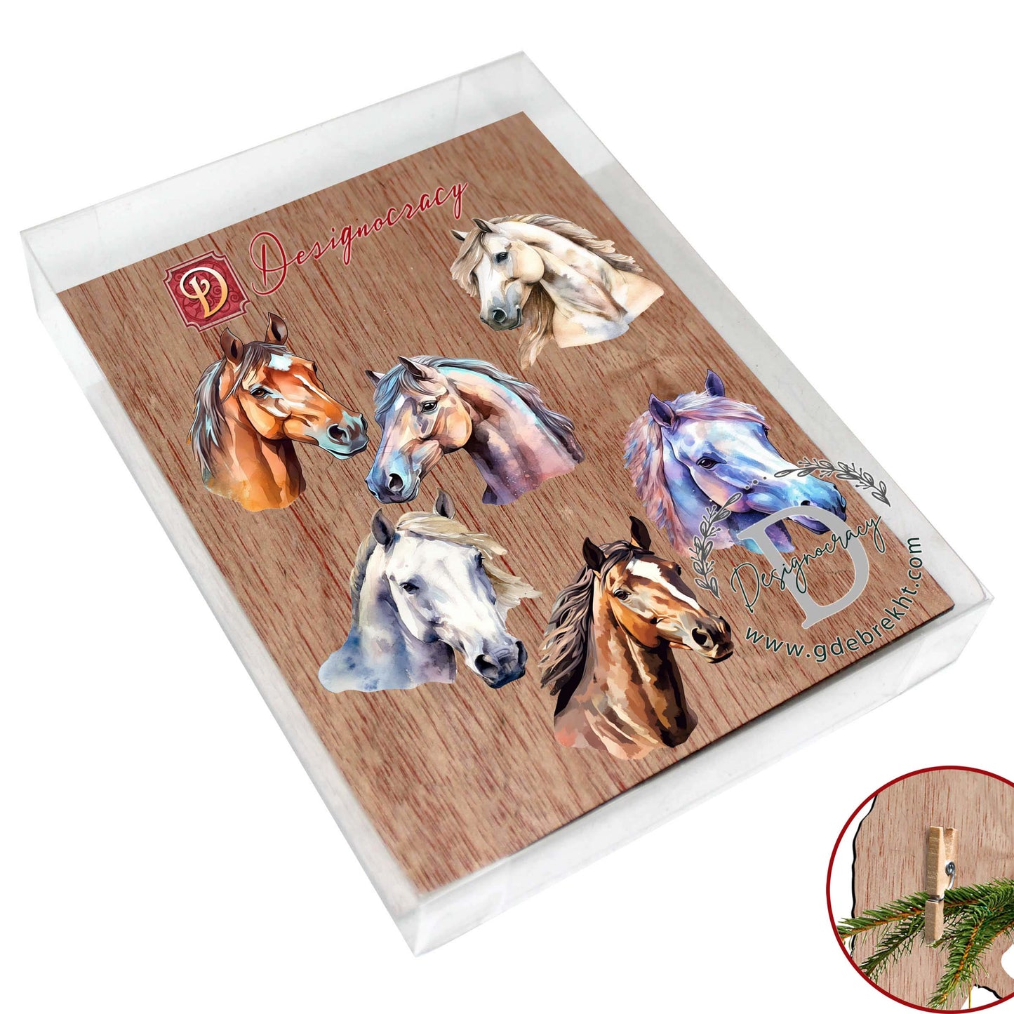 Horses Decorative Wooden Clip-on Ornaments Set of 6 by G. Debrekht - Christmas Decor - 8090039C-S6