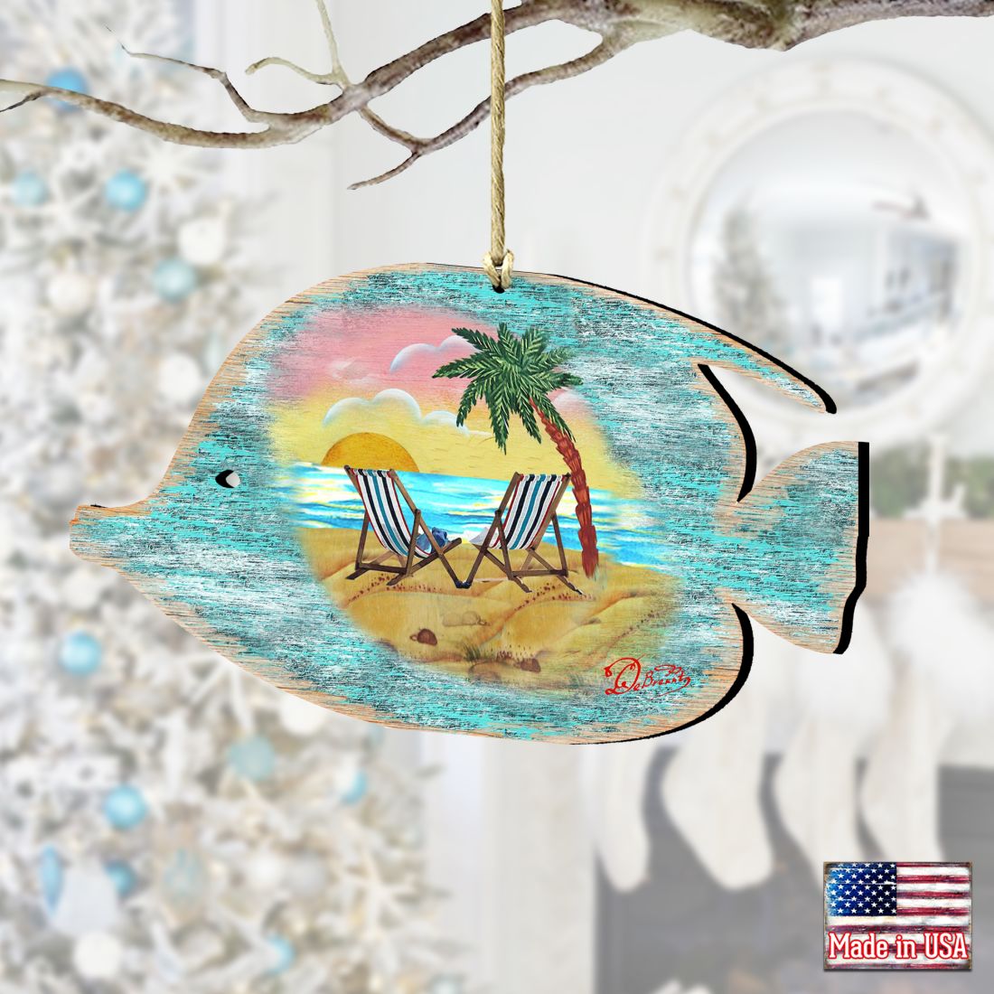 Rustic Tropical Fish Wooden Ornaments by G. DeBrekht - Coastal Holiday Decor - 8198527-2