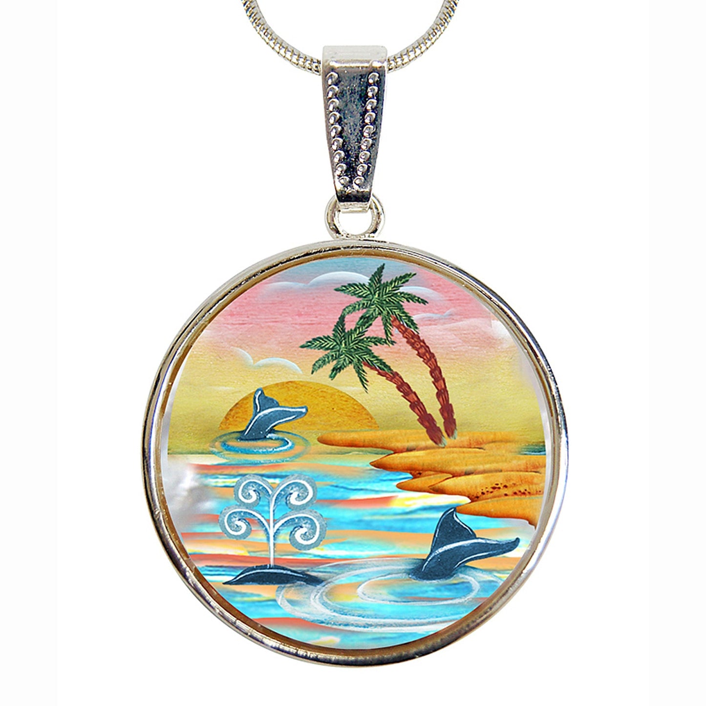 Calm Palms Silver Plated Mother of Pearl Jewelry Pendant Necklace - 44048