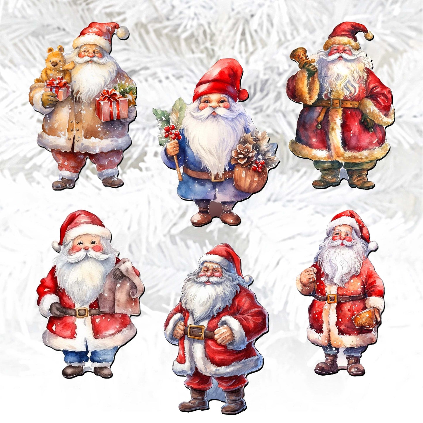 Santa Decorative Wooden Clip-on Ornaments of 6 by G. Debrekht - Christmas Decor - 8090009C-S6