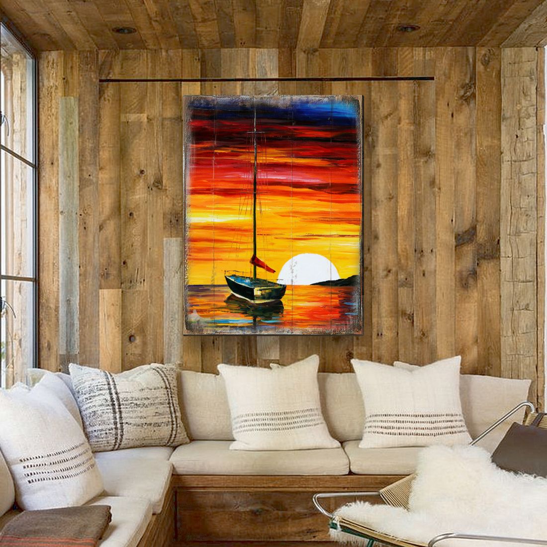 Alberty Sailboat Sunset Wooden Coastal Wall Art by Nature Wonders - Coastal Sea-Life Decor - 95323B