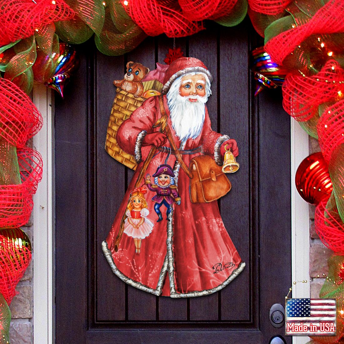Saint Nick Christmas Door Decor by G. DeBrekht - Christmas Santa Snowman Decor - 8124120H
