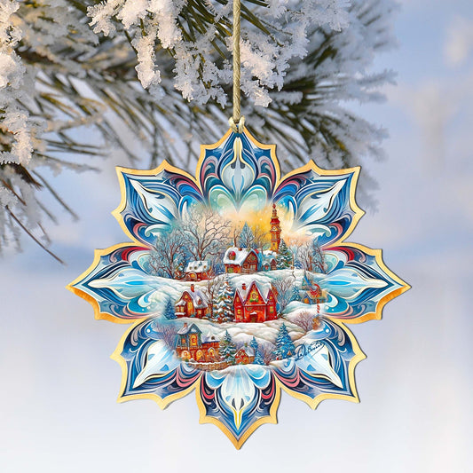 Winter Village Snowflake Wooden Ornaments by G. Debrekht - Christmas Decor - 8688418