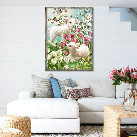 Easter Lambs Wooden Wall Art by D. Gelsinger - Easter Spring Decor - 95673B-DG