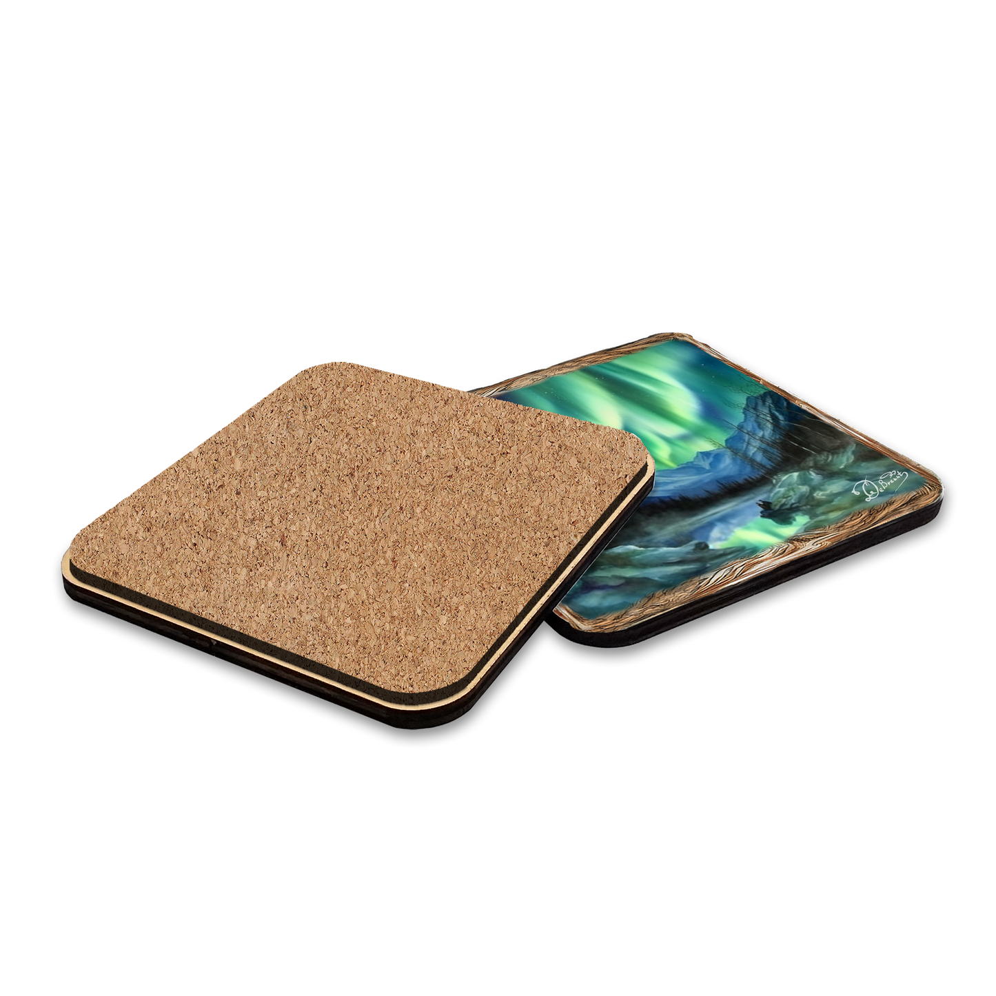 Northern Lights Wooden Cork Placemat and Coasters Gift Set of 7 by Nature Wonders Nature Wildlife Decor  - 85401C-S7