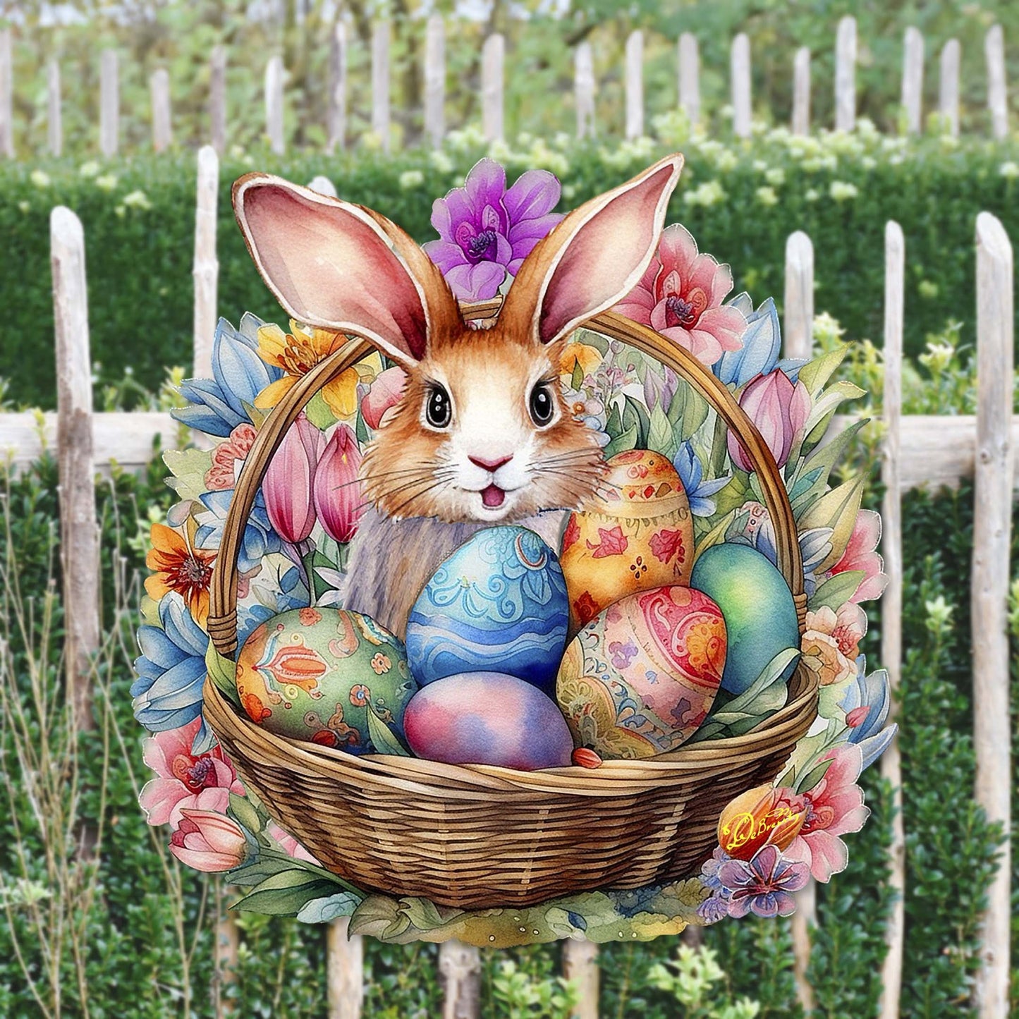 Bunny in a Basket Holiday Door Decor by G. Debrekht - Easter Spring Decor - 8652764H