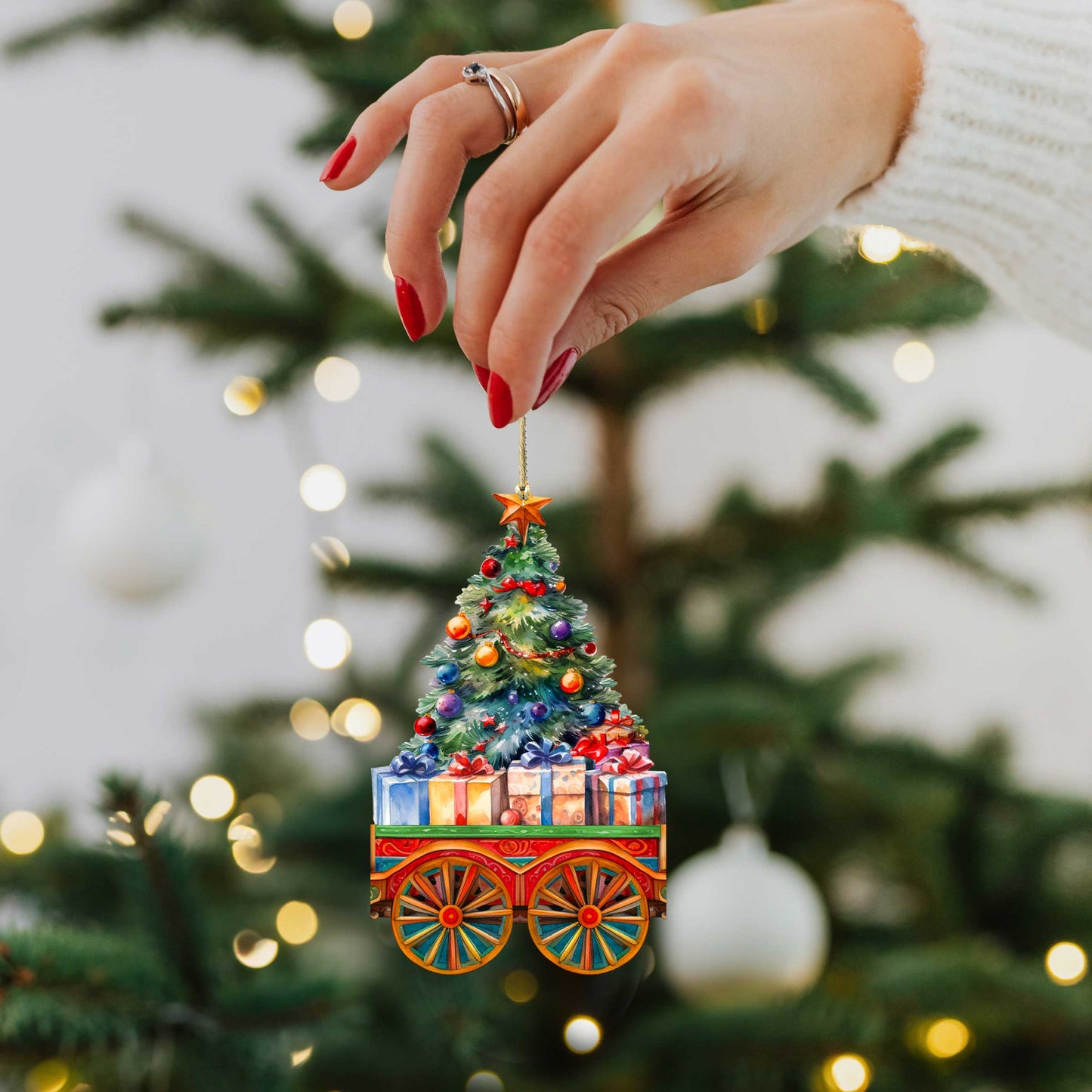 Santa's Train Wooden Ornaments Set of 3 by G. Debrekht - Christmas Decor - 8100199S3