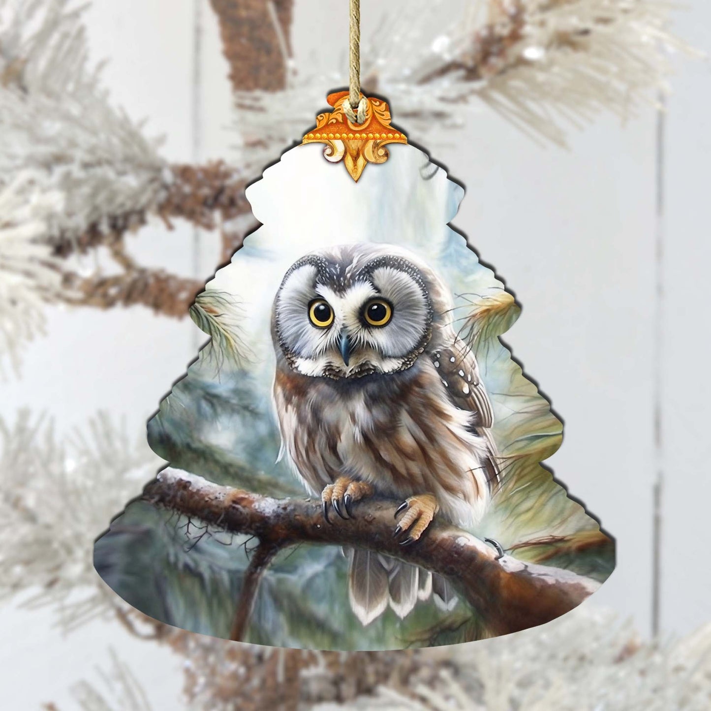 Alaskan Boreal Owl Tree Wooden Ornaments by G.Debrekht - Wildlife Holiday Decor - 870003