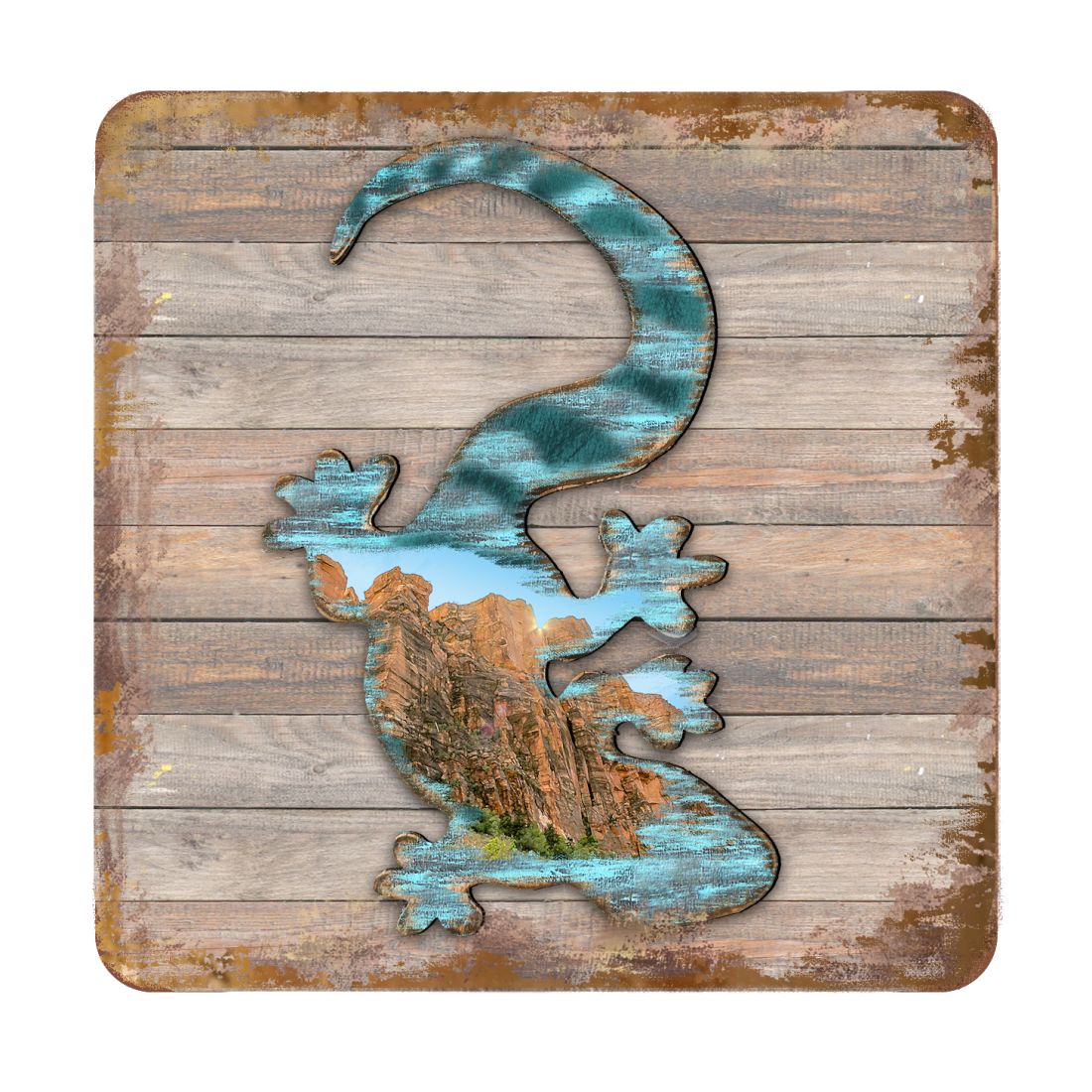 Gecko Wooden Cork Coasters Gift Set of 4 by Nature Wonders - Nature Wildlife Decor  - 8199434C-S4
