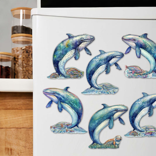 Whale's Melody Decorative Wooden Magnets Set of 6 by G. Debrekht - Wildlife Coastal Decor - 8090110G-S6