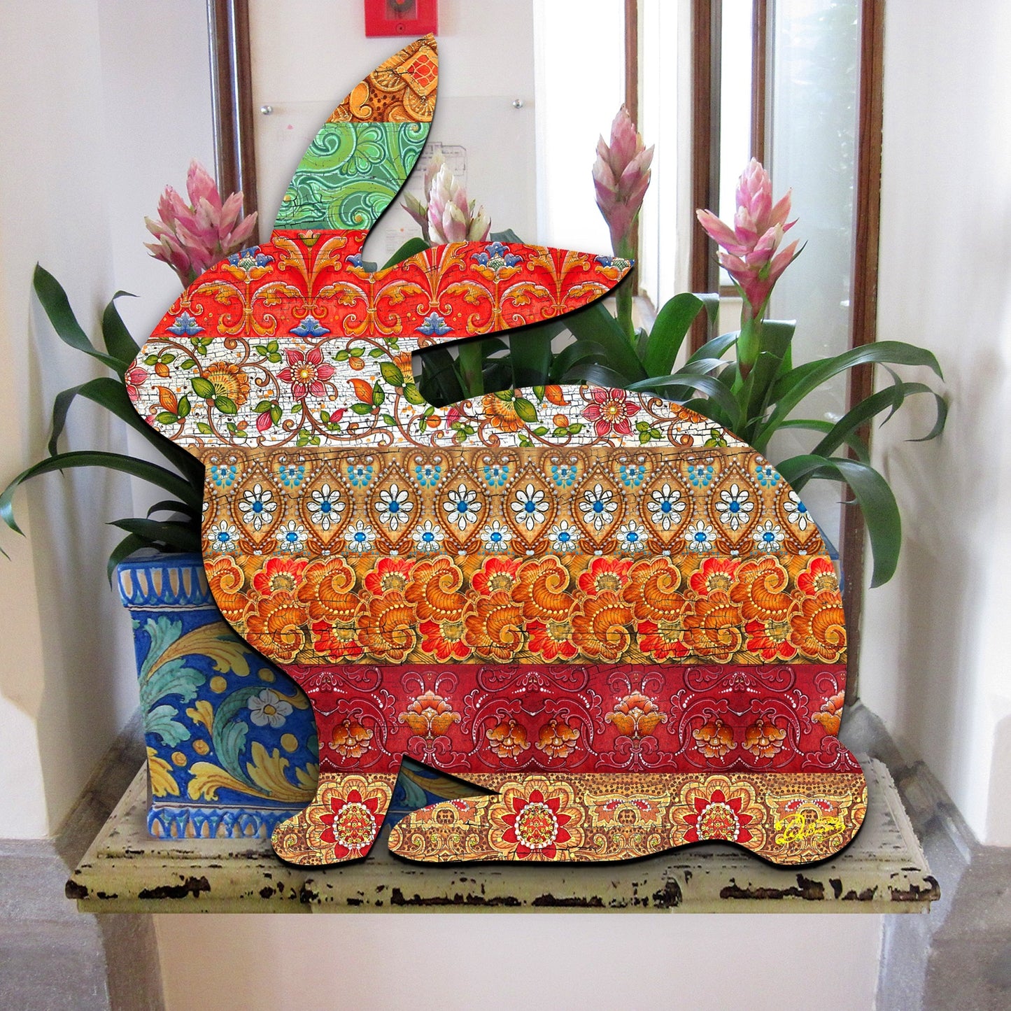 Easter Quilted Bunny Wooden Door Hanger, Wall Decor, Decorative Door Sign, Wall Art by G. DeBrekht Pets 8198134H