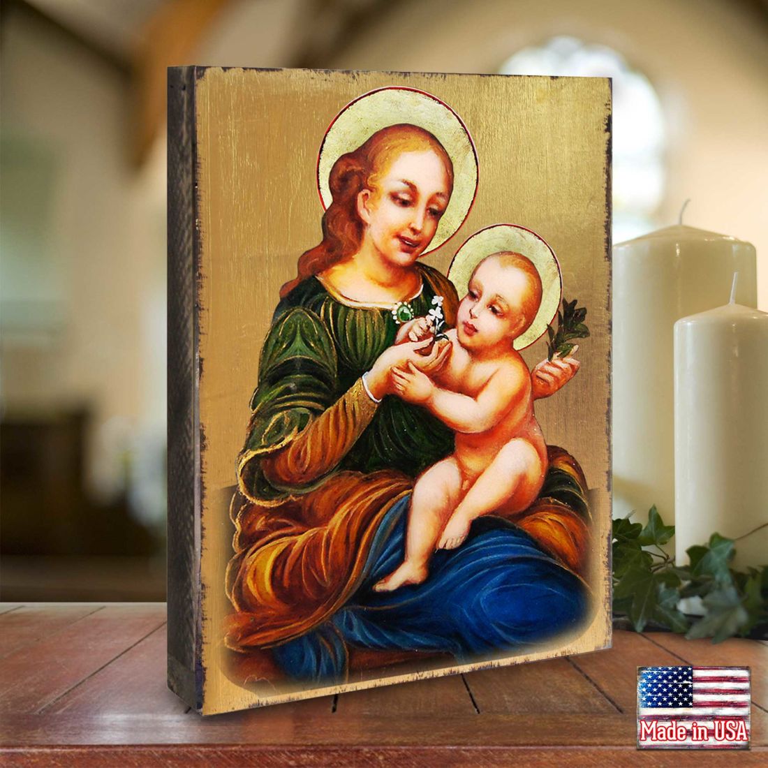 Virgin Mary Directress Wooden Gold Plated Religious Christian odox Sacred Icon - Inspirational Icon Decor - 85031