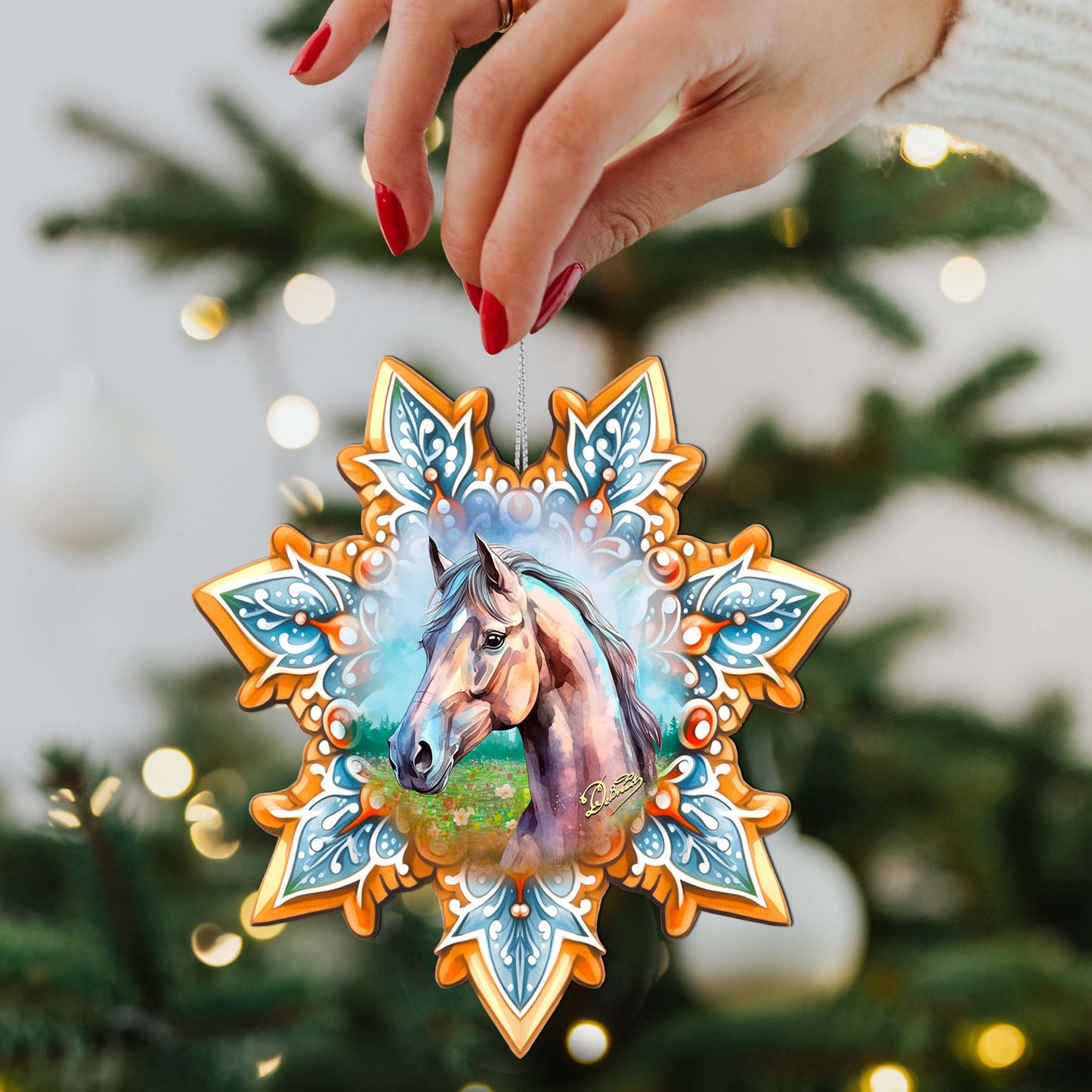 Horse Snowflake Wooden Ornaments by G. Debrekht - Nature Wildlife Decor - 8688431