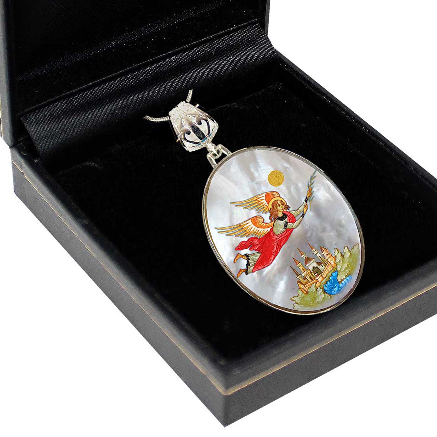 Watching Over Flying Angel Silver Plated Mother of Pearl Necklace - 43034