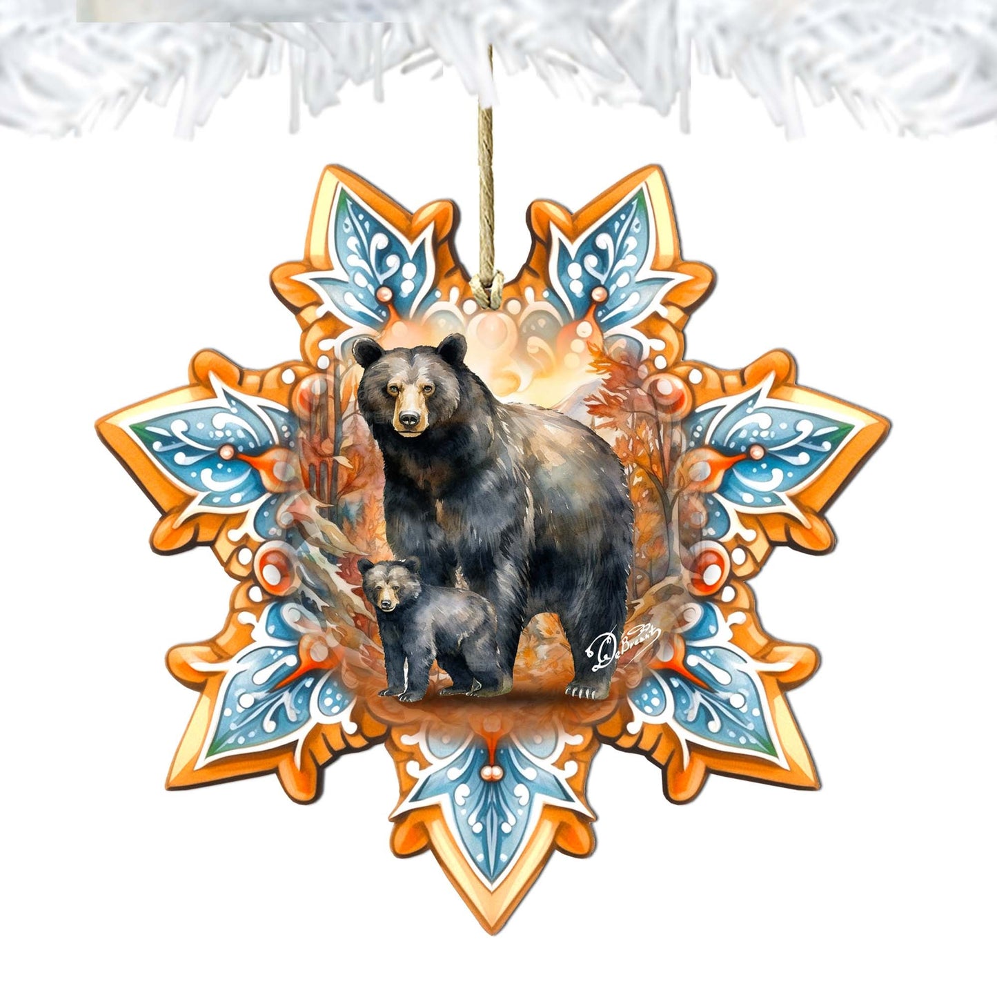 Black Bear Snowflake Wooden Ornaments by G. Debrekht - Nature Wildlife Decor - 8688407