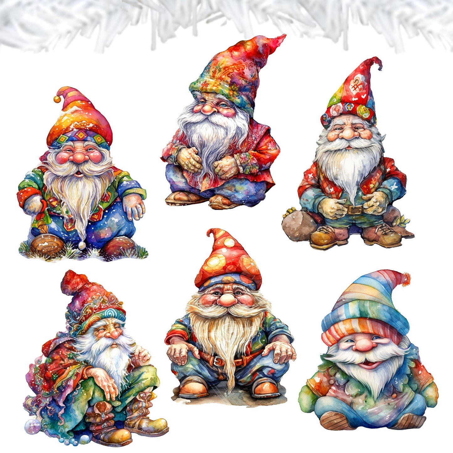 Christmas Gnomes Wooden Clip-on Ornaments by G. Debrekht - Christmas Decor - 8090031C-S6