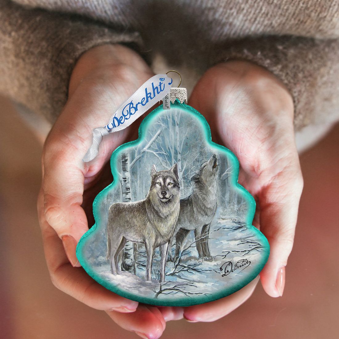 Wolves Tree Glass Ornament by G. DeBrekht - Wildlife Holiday Decor - 762-019