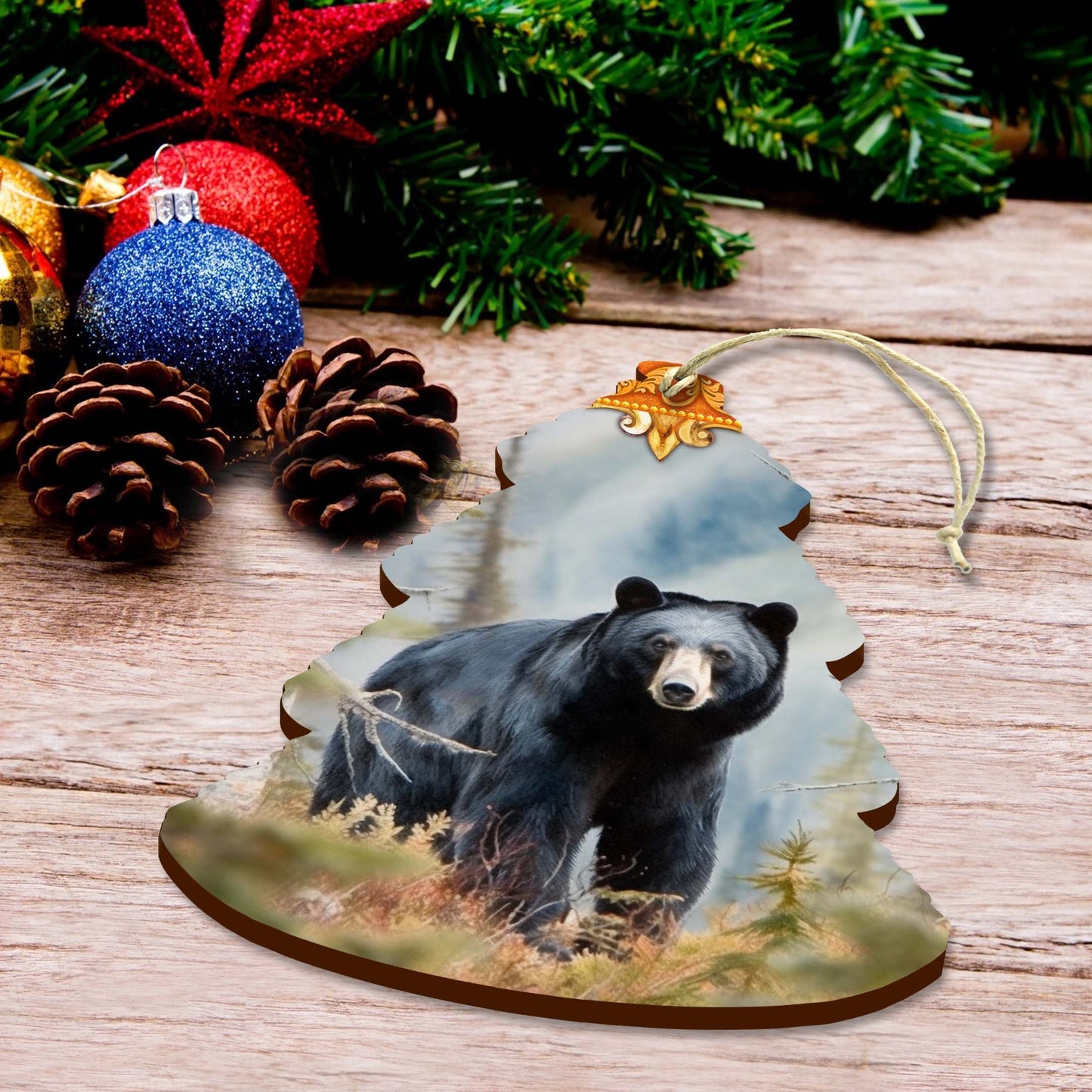 Alaskan Black Bear Tree Wooden Ornaments by G.Debrekht - Wildlife Holiday Decor - 870008