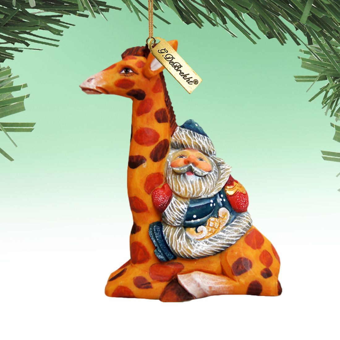Santa On Giraffe Sculpted Hand-Painted Christmas Ornament by G. DeBrekht - Christmas Santa Snowman Decor - 63122