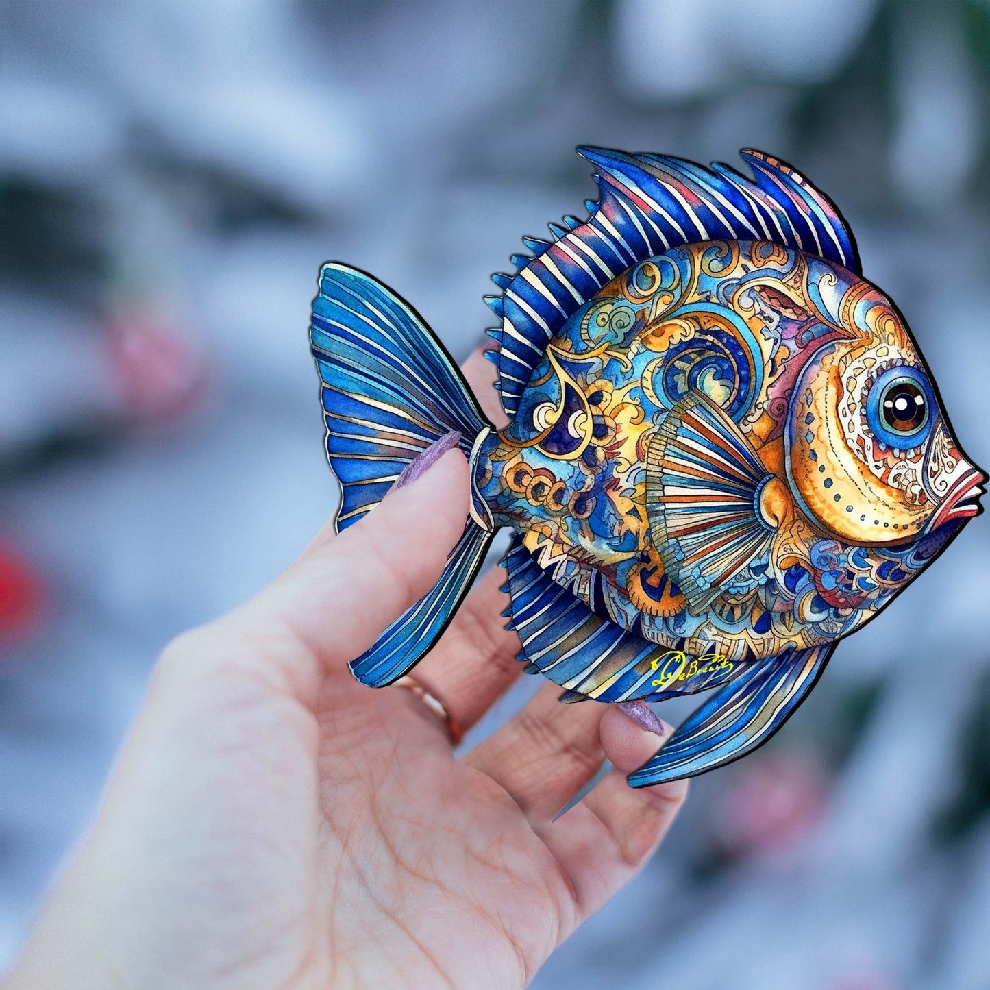 Holiday Coastal Ornaments - Turquoise Tide Fish Wooden Ornaments by G.Debrekht Coastal Holiday Decor - 8688305