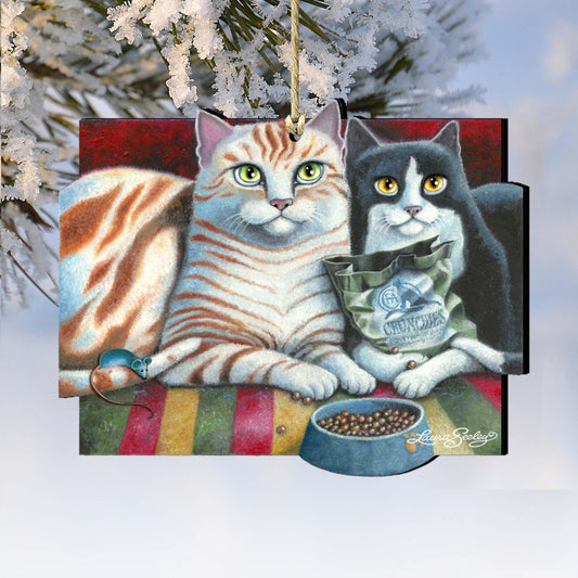Dinner N Movie Cat Wooden Ornaments by Laura Seeley - Pets Dog and Cats Decor - 8512069-LS