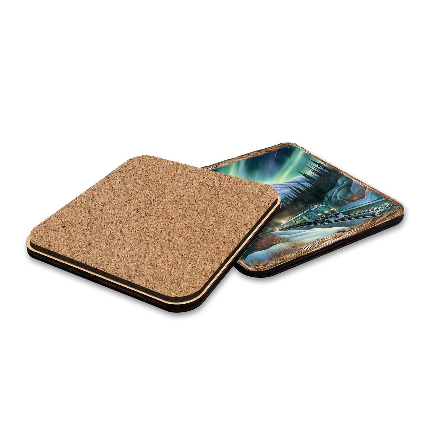 Northern Lights Wooden Cork Placemat and Coasters Gift Set of 7 by Nature Wonders Nature Wildlife Decor  - 85411C-S7