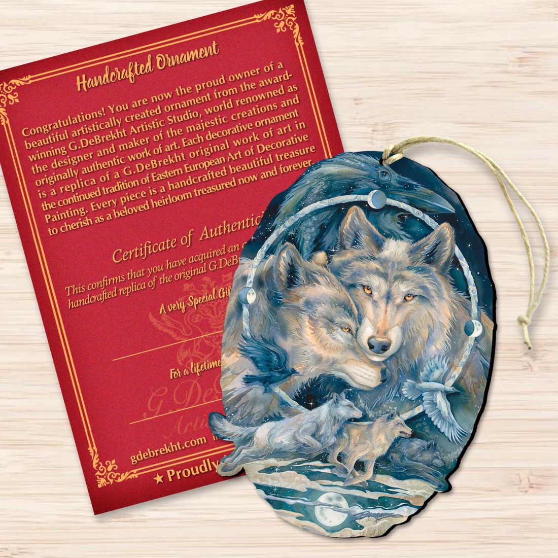 In Spirit I Am Free Wolves Ravens Wooden Ornaments by J. Bergsma - Wildlife Holiday Decor - 8591723-JB