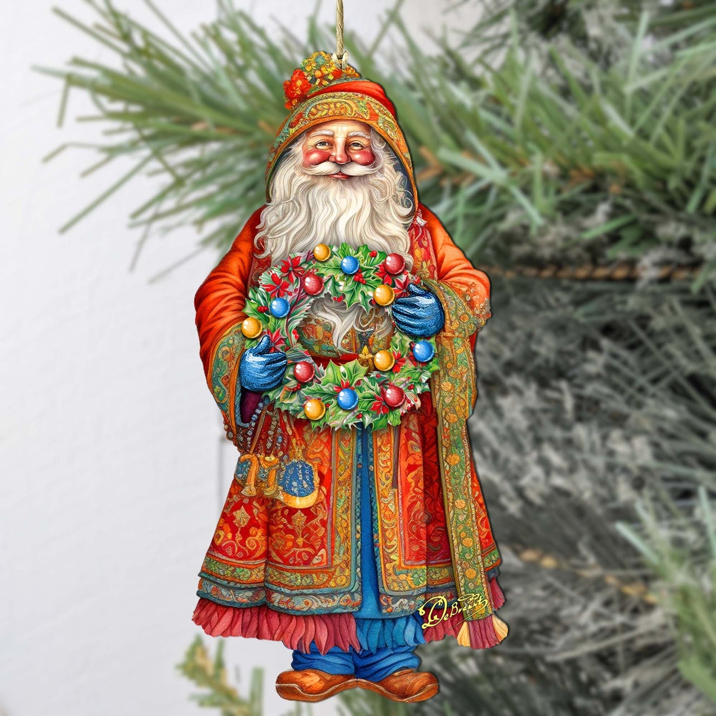 Santa's Wreath of Joy Wooden Ornaments by G. Debrekht - Christmas Santa Snowman Decor - 8691402