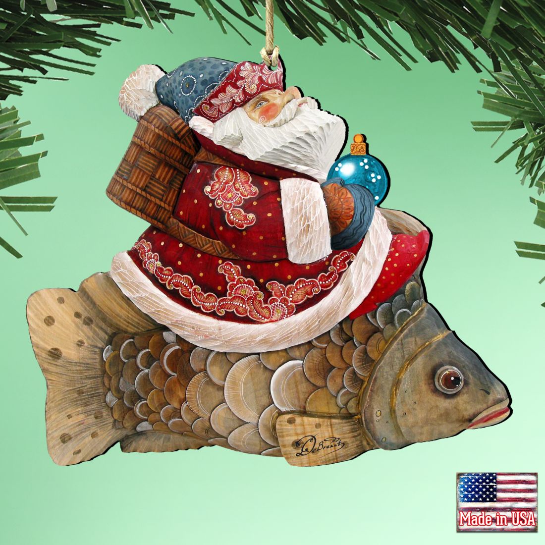 Goldfish Santa Wooden Ornaments by G. DeBrekht - Christmas Santa Snowman Decor - 8121635