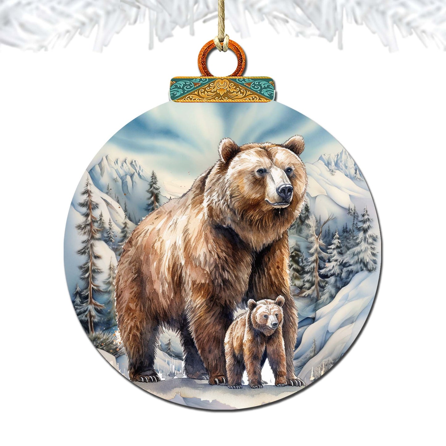 Grizzly Bear with Cub Wooden Ornaments by G.Debrekht - Wildlife Holiday Decor - 870070