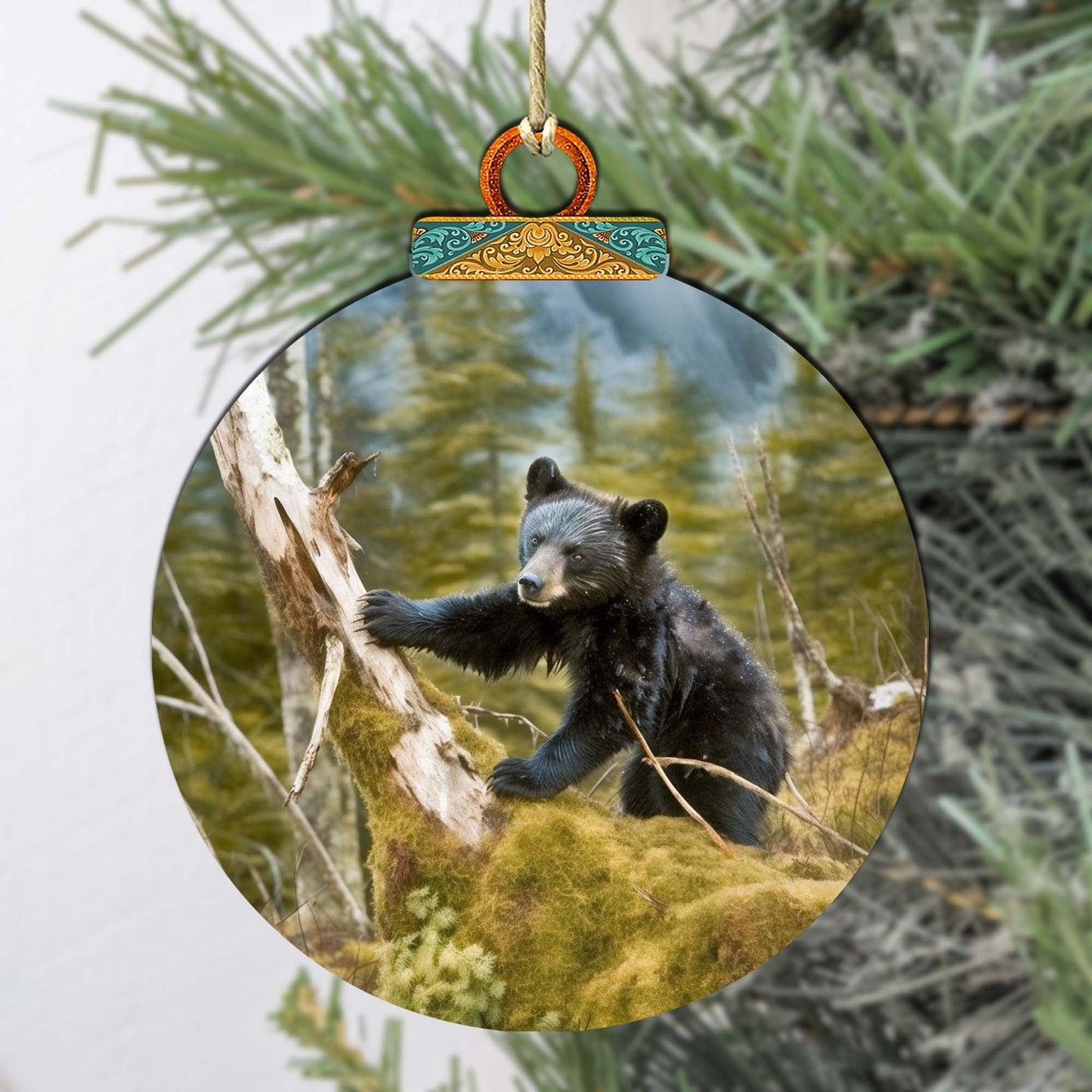 Playful Black Bear Cub Wooden Ornaments by G.Debrekht - Wildlife Holiday Decor - 870071