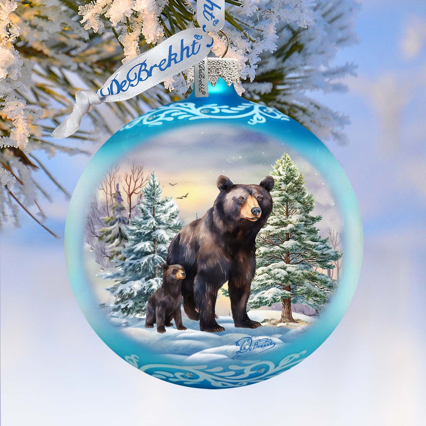 A Love for All Seasons: Black Bears Ball Glass Ornament by G. Debrekht - Wildlife Holiday Décor - 73381
