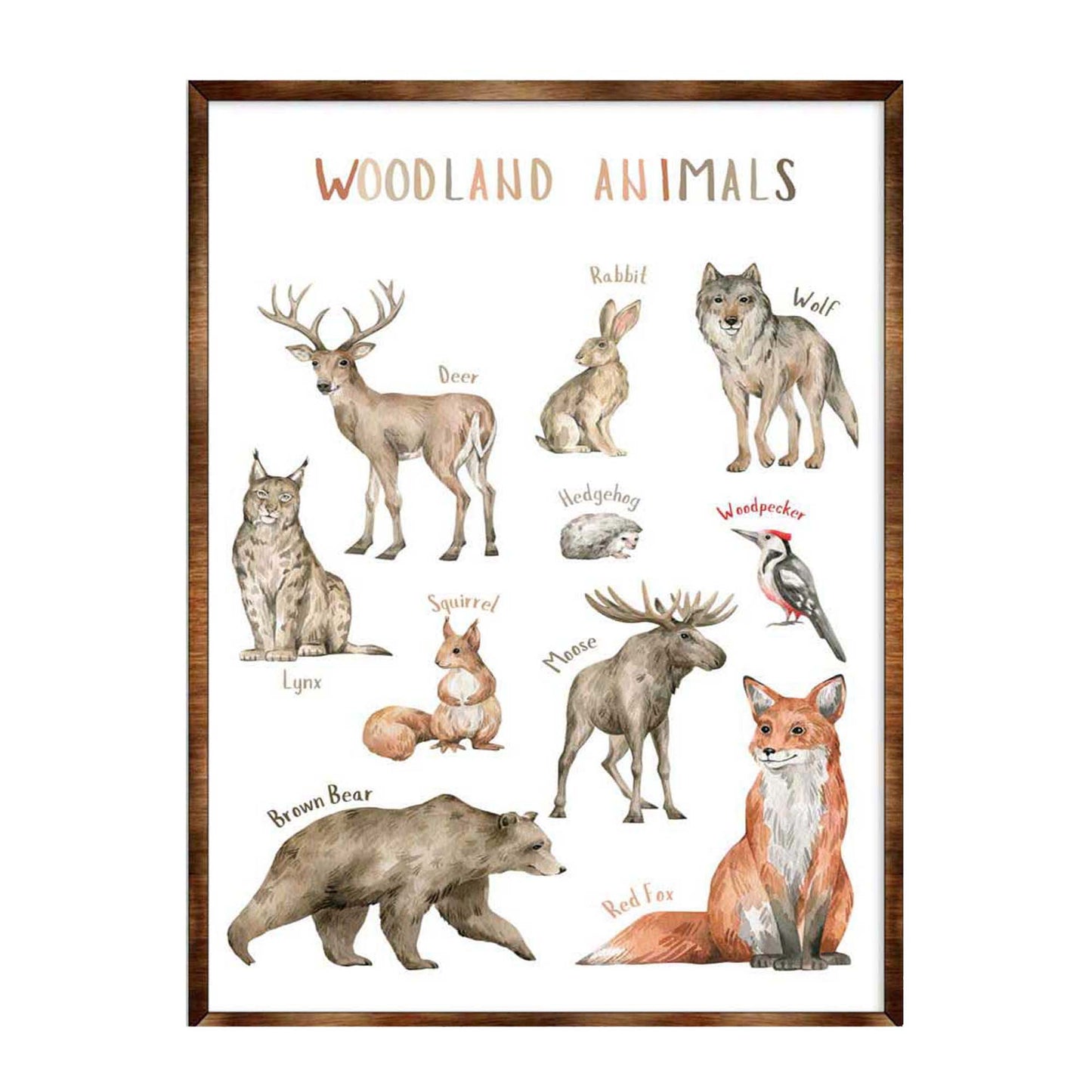 Woodland Animals Kids Room Decor - Montessori Wooden Poster - Homeschool I Educational Poster - Classroom Decor - Playroom Art - 310220