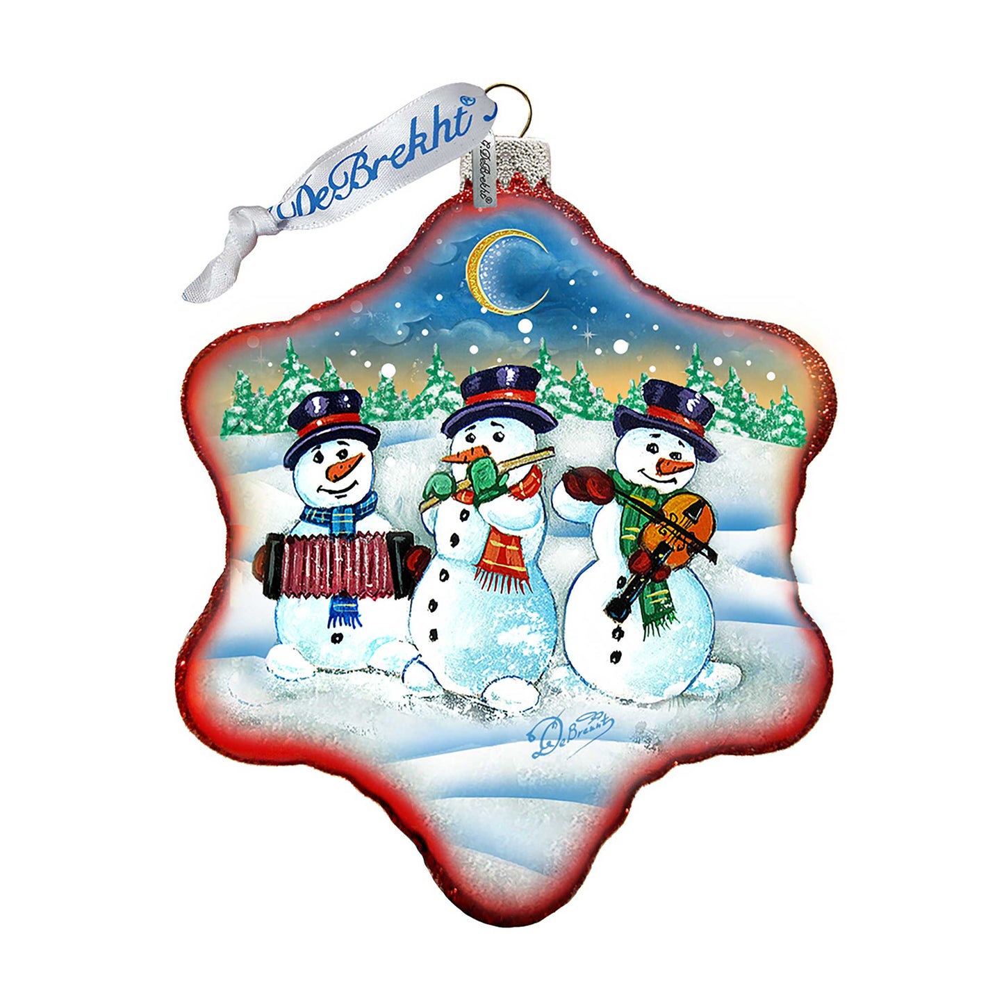 Village Celebration Snowman Snowflake Glass Ornament by G. DeBrekht - Christmas Decor - 754-013