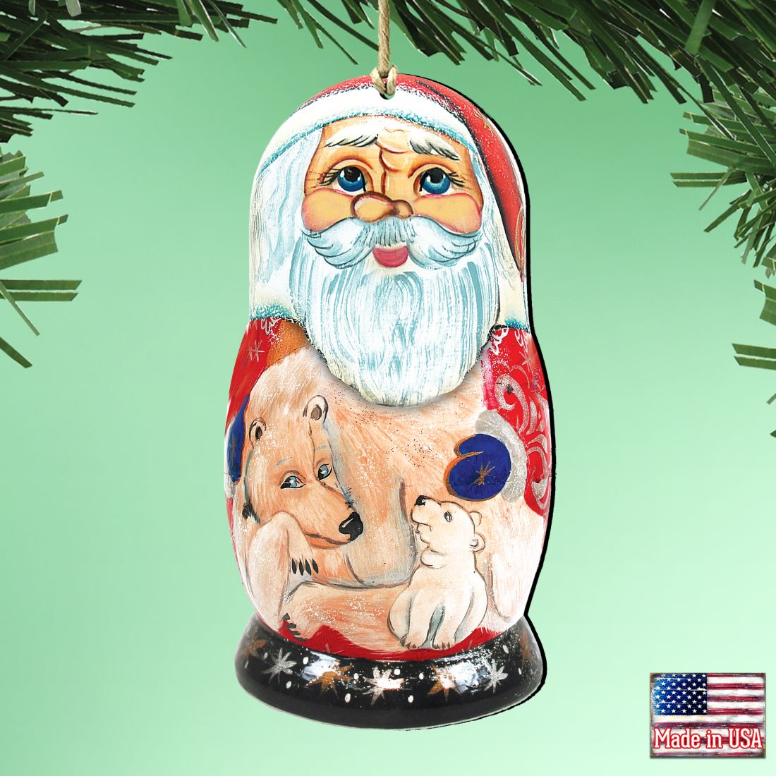 Polar Bear Santa Matreshka Wooden Ornaments by G. DeBrekht - Christmas Santa Snowman Decor - 8110718