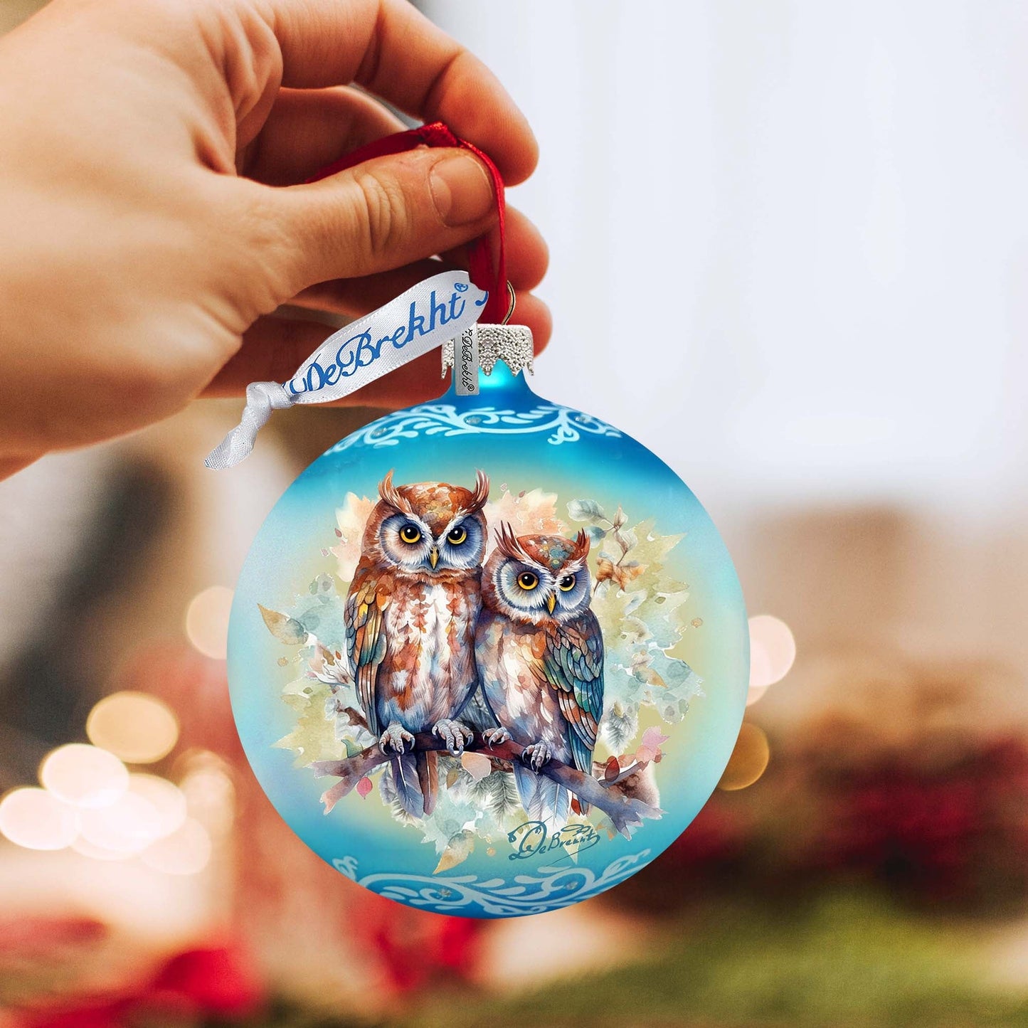 A Love for All Seasons: Wild Owls Ball Glass Ornament by G. Debrekht - Wildlife Holiday Decor - 73384